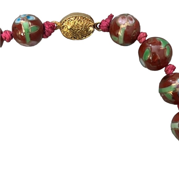 Vintage Chinese Cloisonné Knotted Opera Necklace Glass Lotus Beads 24” - Picture 5 of 7